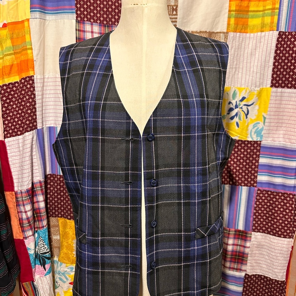 TanJay Gray and Blue Plaid Vest